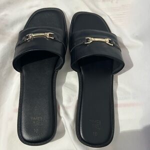 Time and Tru Black Slide Sandals | Size 10 | Silver Embellishment